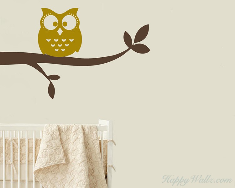 Owl Standing on Branch Animal Nursery Decal